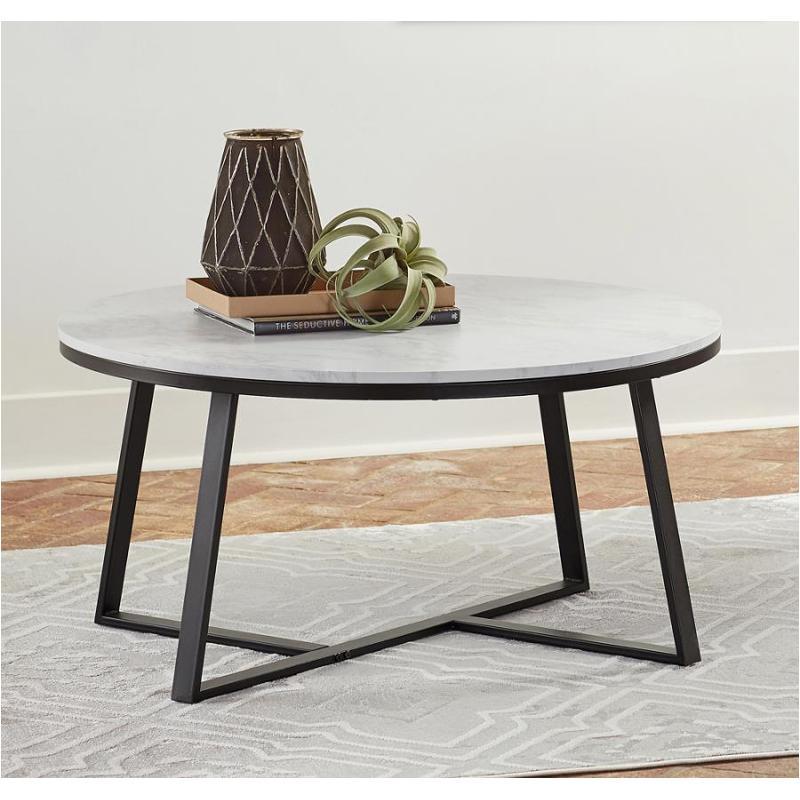 Round faux marble white coffee table